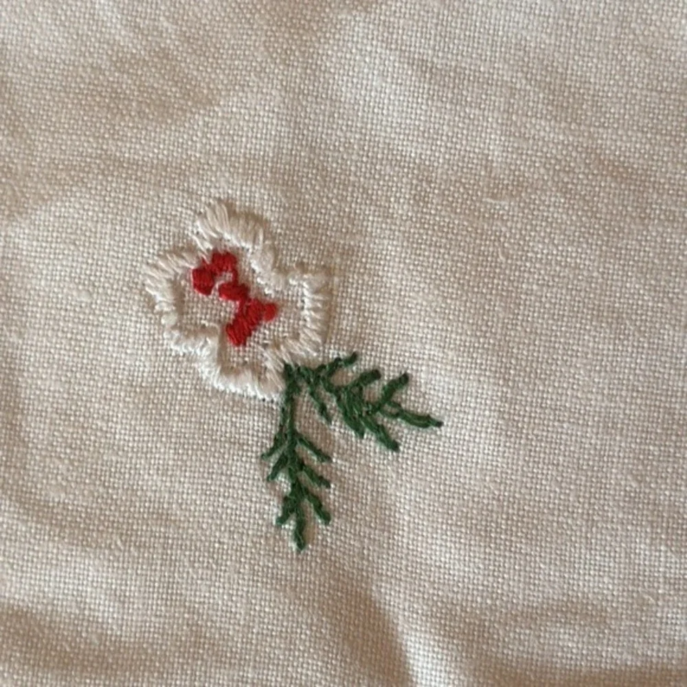 VINTAGE- Embroidered, Hand made, Bread Basket Cover/Liner.‎ Xmas. Holly.